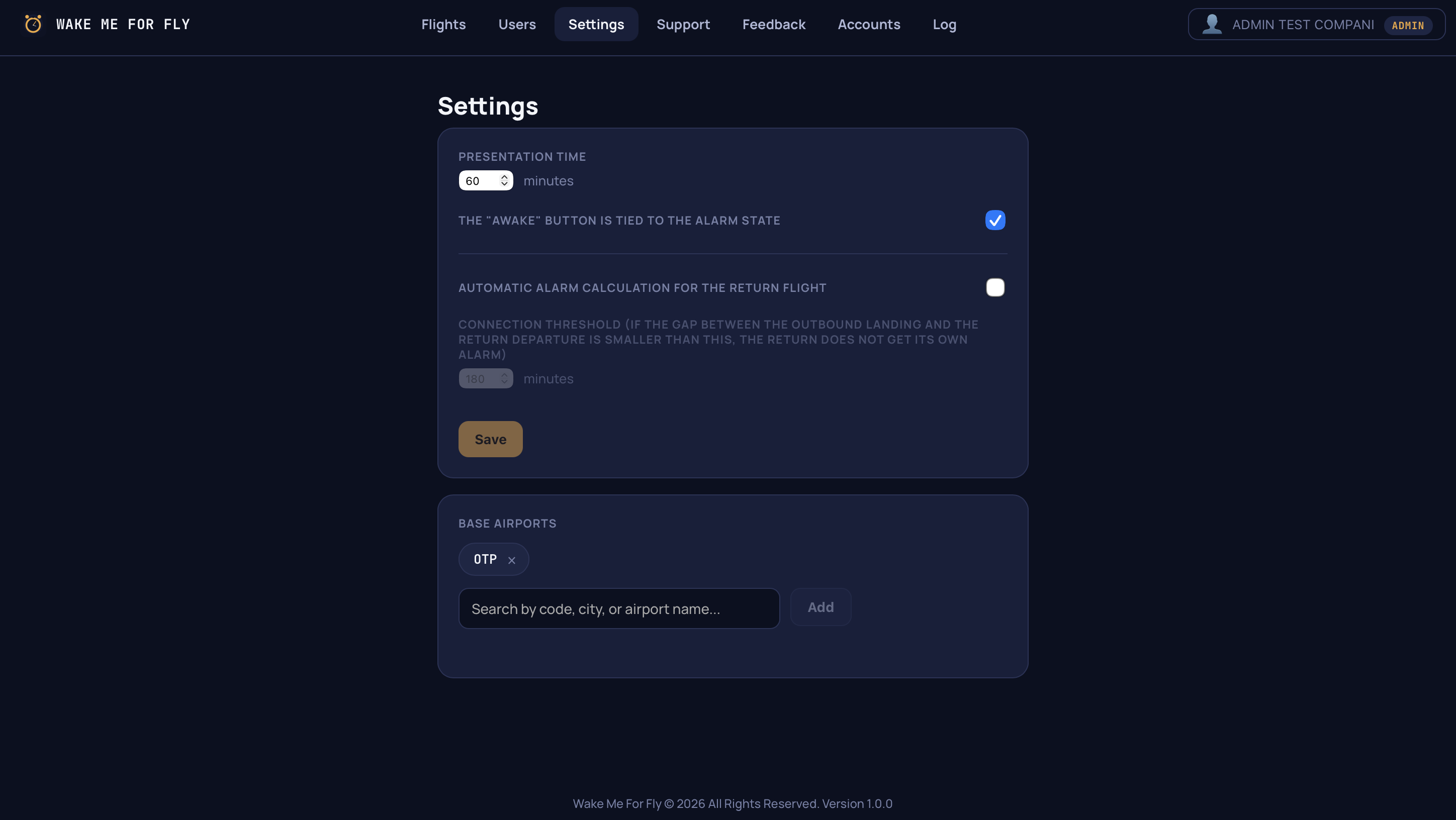 Dispatcher settings view