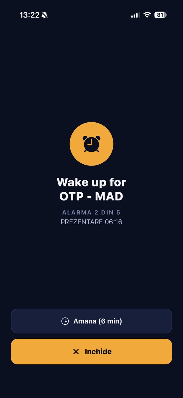 Ecranul de alarma care suna
